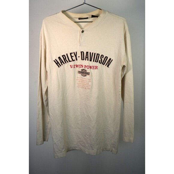 Vintage 90s Harley-Davidson V-twin Power Henley Shirt White Small - Picture 1 of 6